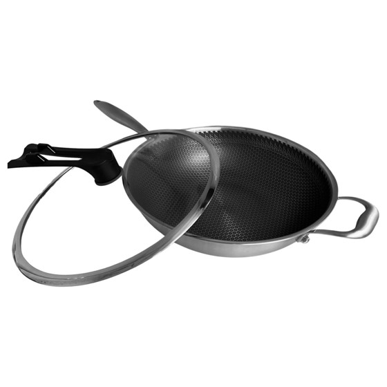 圖片 diseno - 32cm蜂窩紋懸浮不鏽鋼中式炒鍋連蓋