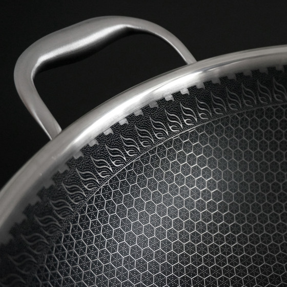 圖片 diseno - 32cm蜂窩紋懸浮不鏽鋼中式炒鍋連蓋
