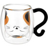 圖片 日版 動物 冷熱保溫 有耳幻彩呈現雙層玻璃杯 三花貓 250ml 【市集世界 - 日本市集】