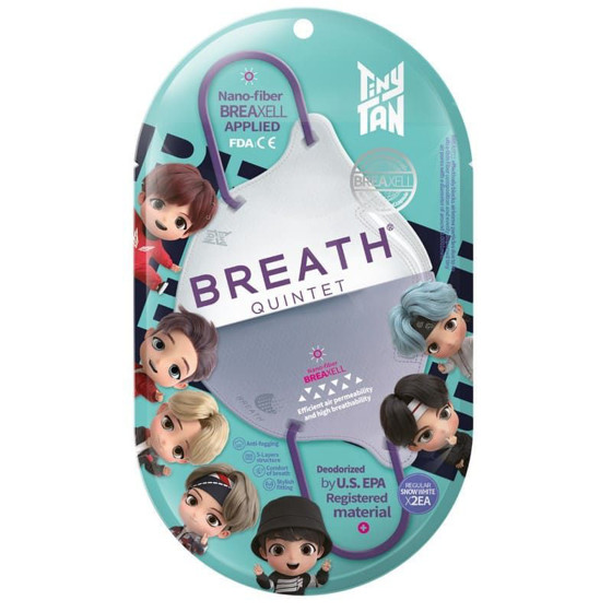 图片 Breath Silver X BTS TinyTAN Quintet White 99% 5層納米抗菌立體口罩 (2片/包) {韓國製造} 30包原箱優惠